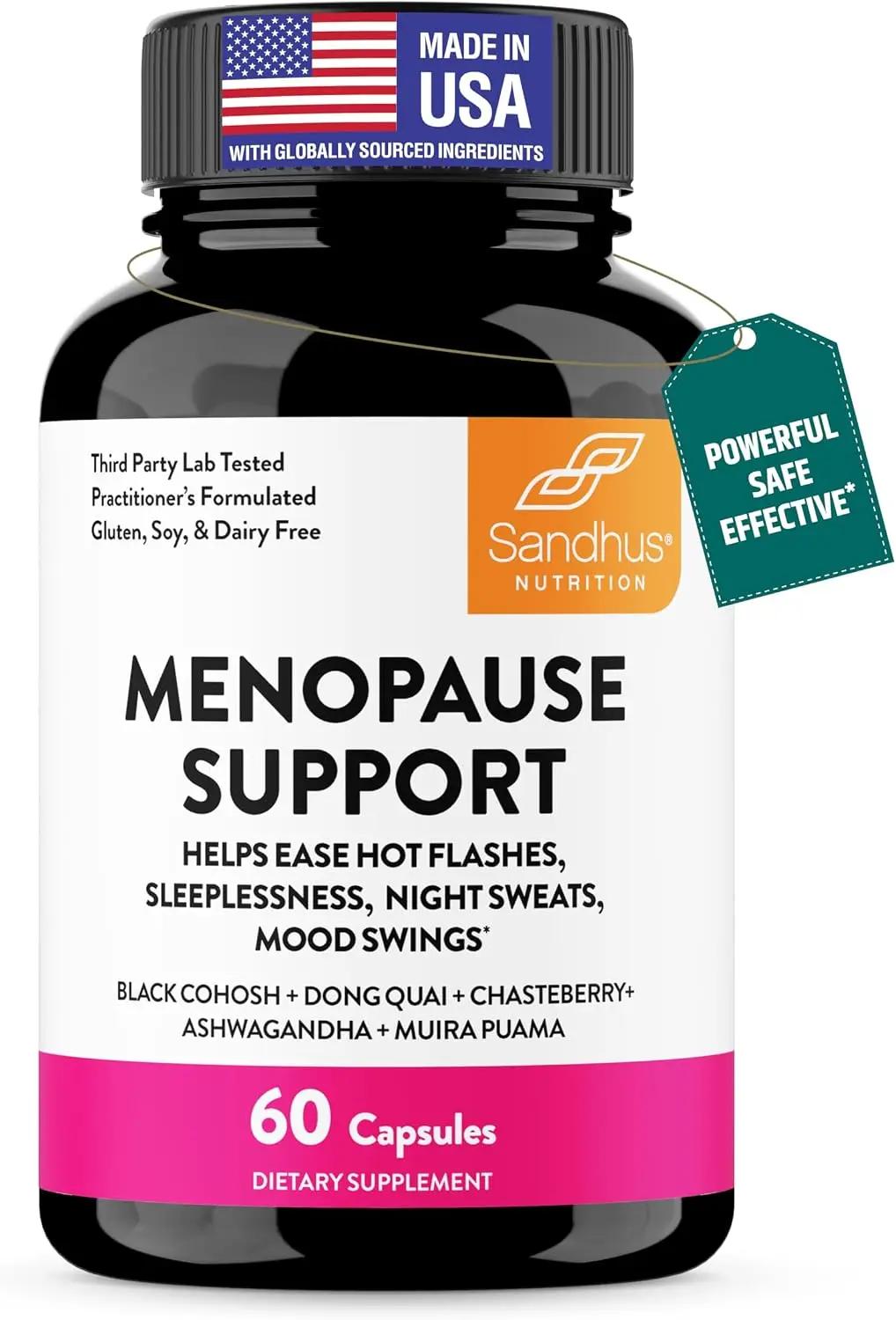 Complete Menopause Support Supplement For Women | With Ashwagandha, Black Cohosh, Dong Quai &amp; Muira Puama | Helps Easing Hot Flashes, Night Sweats, Mood Swings, Hormone Balance &amp; Harmony | 60 Capsules