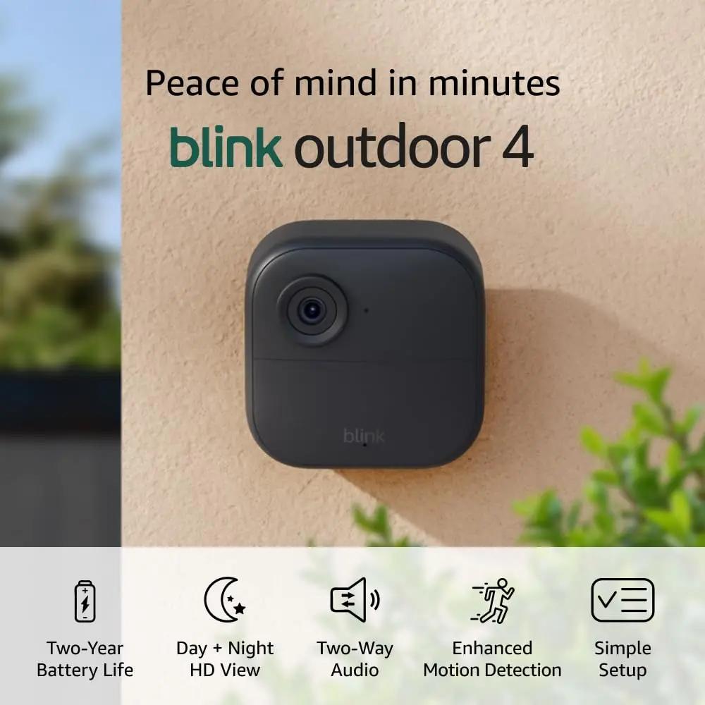 Blink Outdoor 4 – Wireless smart security camera, two-year battery life, 1080p HD day and infrared night live view, two-way talk. Sync Module Core included – 5 camera system Reducing CO2