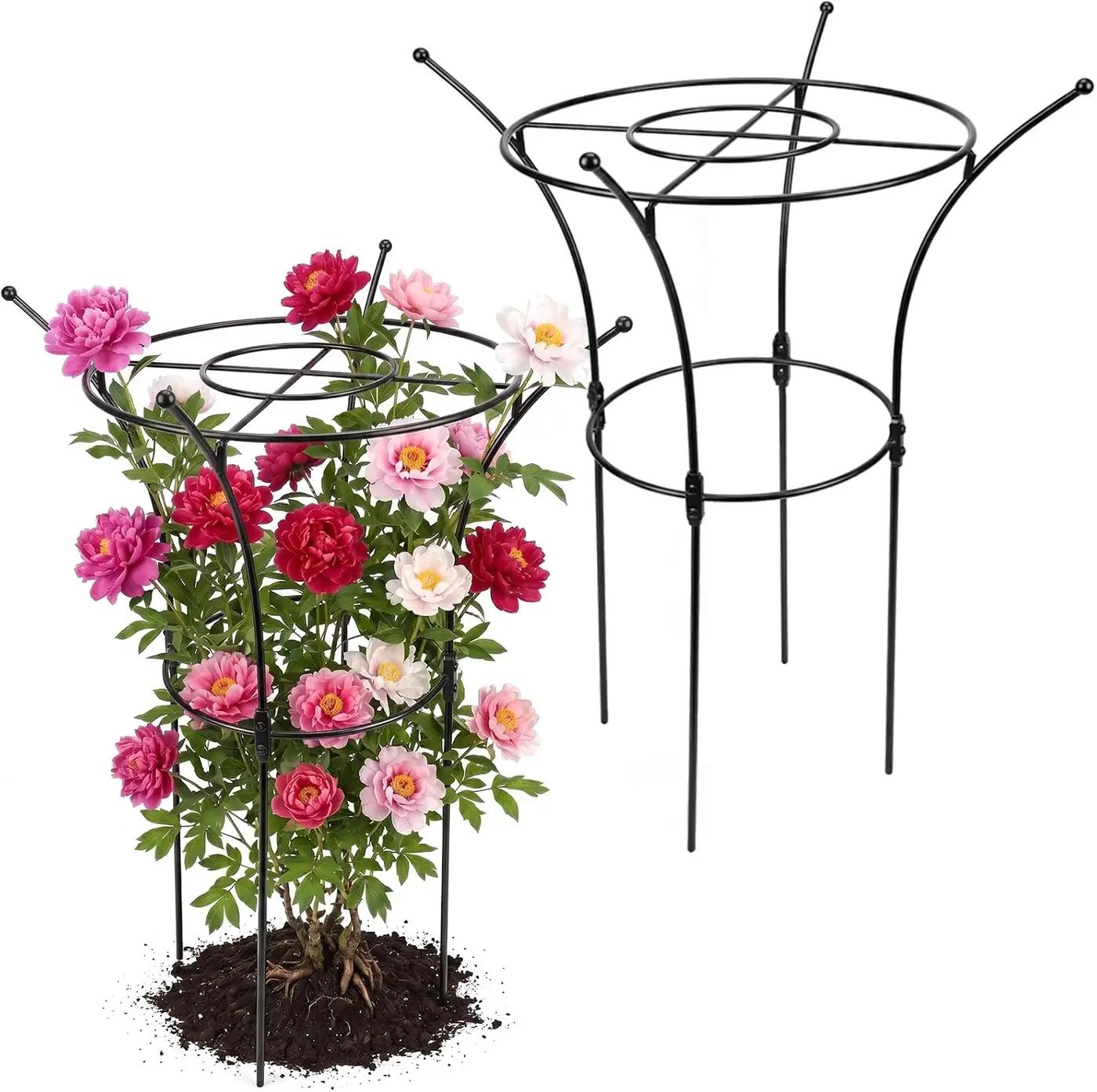 1 Pack Large Peony Cages and Supports, 38" H x 19" D Tall Heavy Duty 5mm Black Metal Garden Stakes for Outdoor &amp; Indoor Plants, Sturdy Rust-Resistant Frame for Peonies Roses Flowers