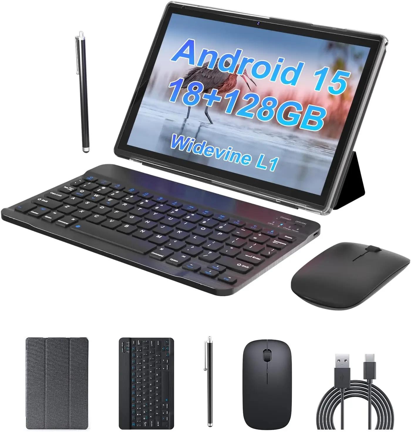 Android 15 Tablet 10 inch Tablet 2 IN 1 Tablets with Keyboard Mouse Case Stylus 18GB RAM 128GB ROM 2TB Expand, Android 15 Tableta 10.1" IPS 6000mAh Battery Bluetooth Dual Camera 5G WiFi-6 Tablets.