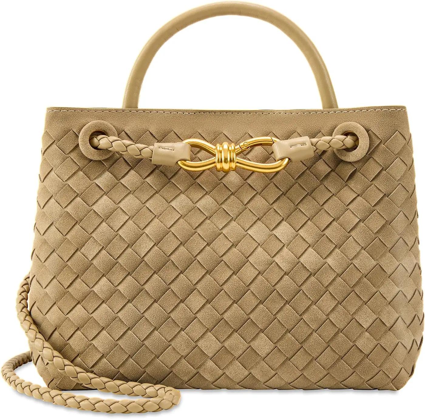 LEESTUTY Woven Tote Bag for Women Leather Shoulder Handbag Designer Top Handle Purses