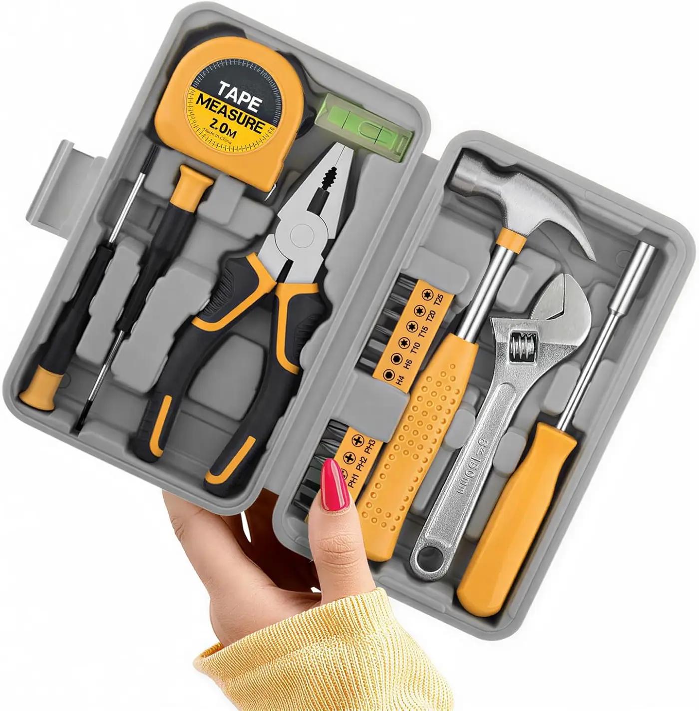 20 Pcs Basic Tool Kit, Compact Home Tool Set with Mini Tool Box, Ideal for Household Repairs, Office Maintenance, Simple DIY, General Tools User-friendly for Beginners, Women &amp; Student(Yellow)