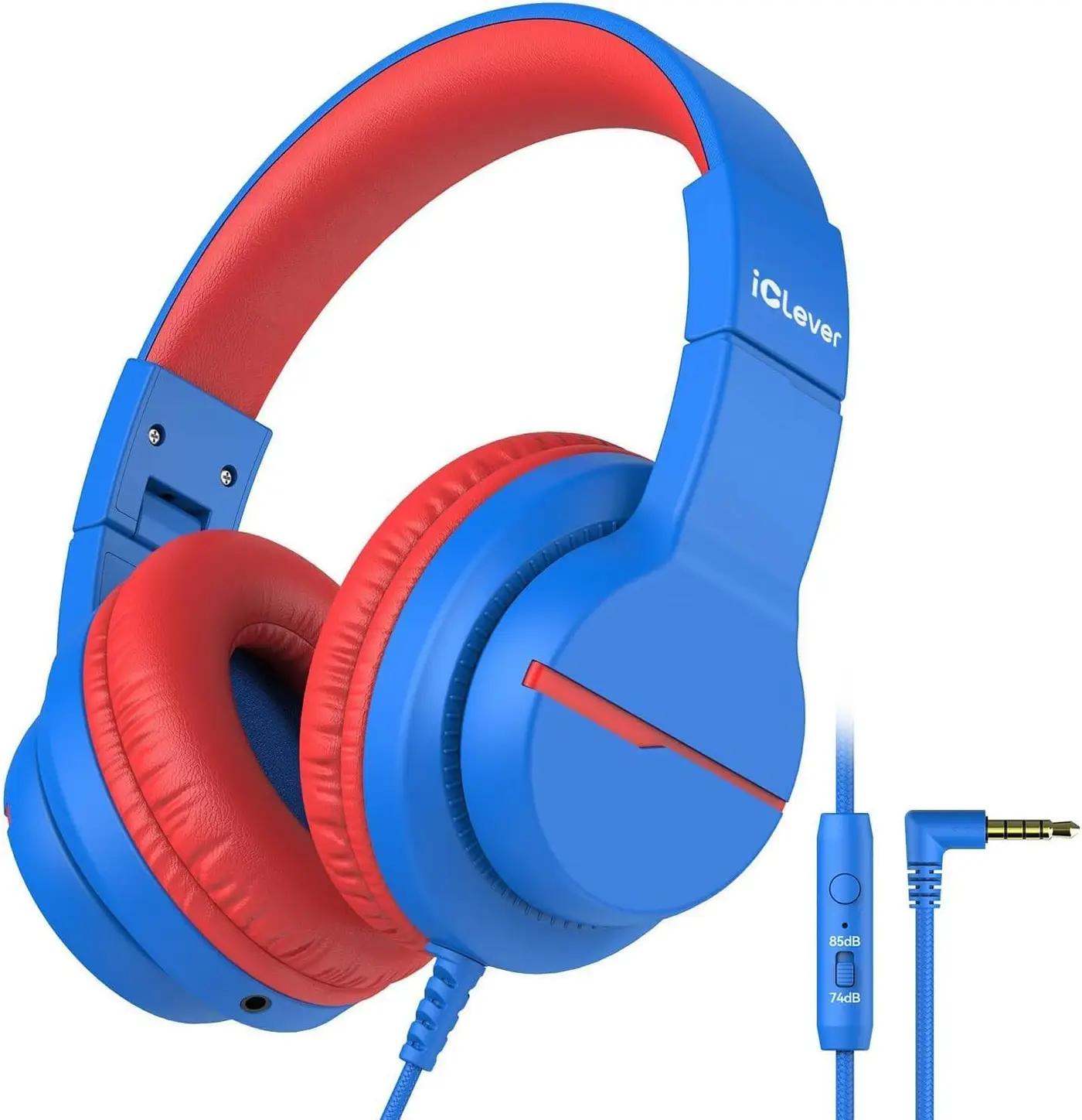 iClever Kids Headphones for School Travel, Safe Volume Limited, HD Mic Stereo Sound Over-Ear Girls Boys Headphones for Kid, FunShare Foldable 3.5mm Wired for iPad Computer, HS19 Global Recycled Standard