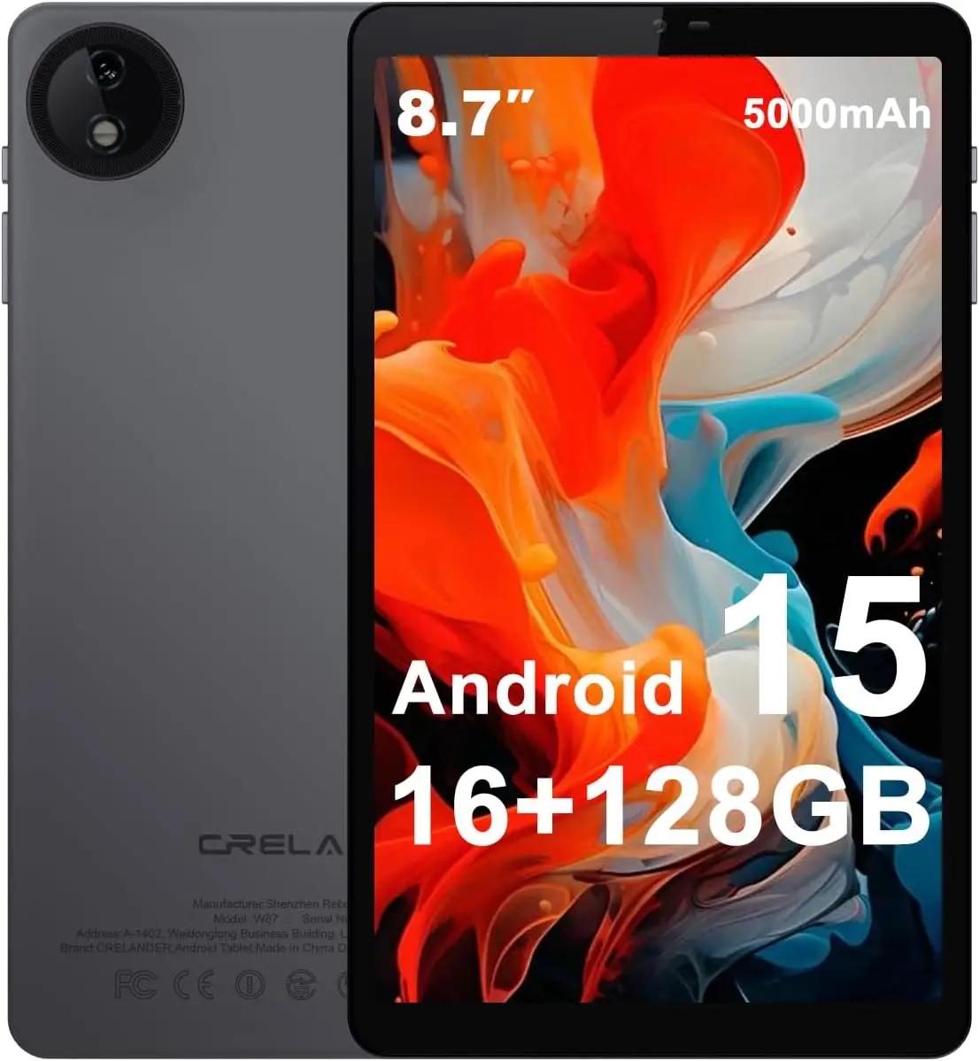 Crelander 8.7 Inch Android 15 Tablet, 16GB+128GB Android Tablet with HD IPS 1340x800, 5MP+13MP Camera, 5000mAh Battery, Bluetooth/WiFi, Small Android Tablet with Case (Upgraded Version)