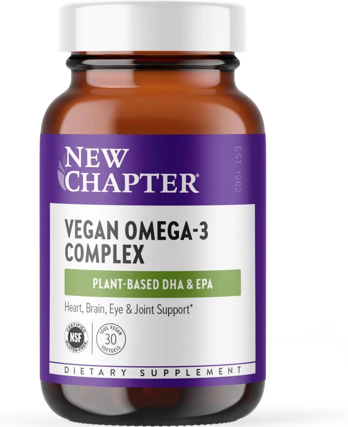 New Chapter Vegan Algae Oil, DHA, EPA, and DPA Supplement - Vegan Omega-3 Complex for Heart, Brain, Eye &amp; Joint Support - 30 Softgels ClimeCo Certified