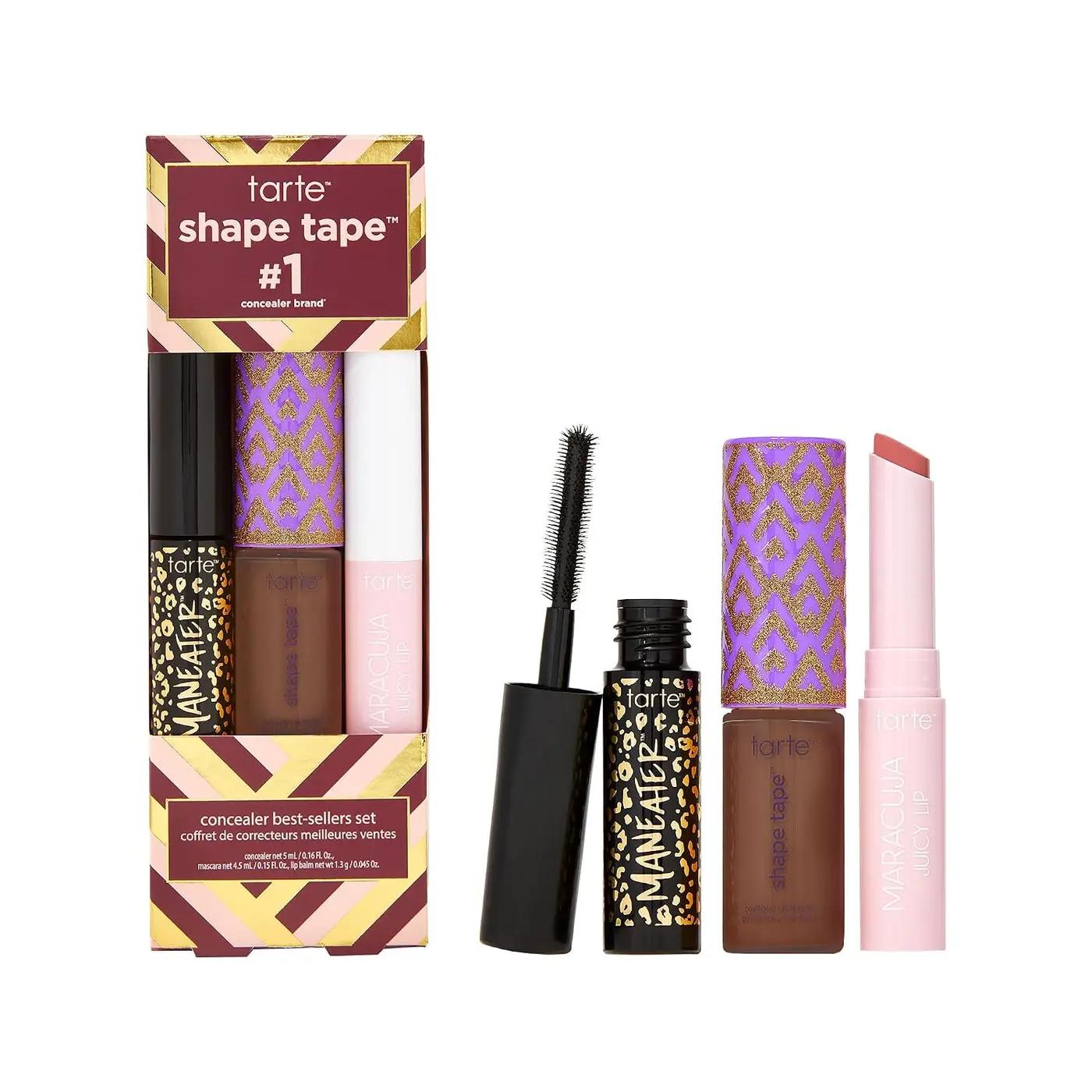 tarte shape tape best-sellers set – Shape Tape Concealer, Hydrating Lip Gloss Balm &amp; Mascara for Curl, Volume &amp; Length, Longwear, Cruelty Free