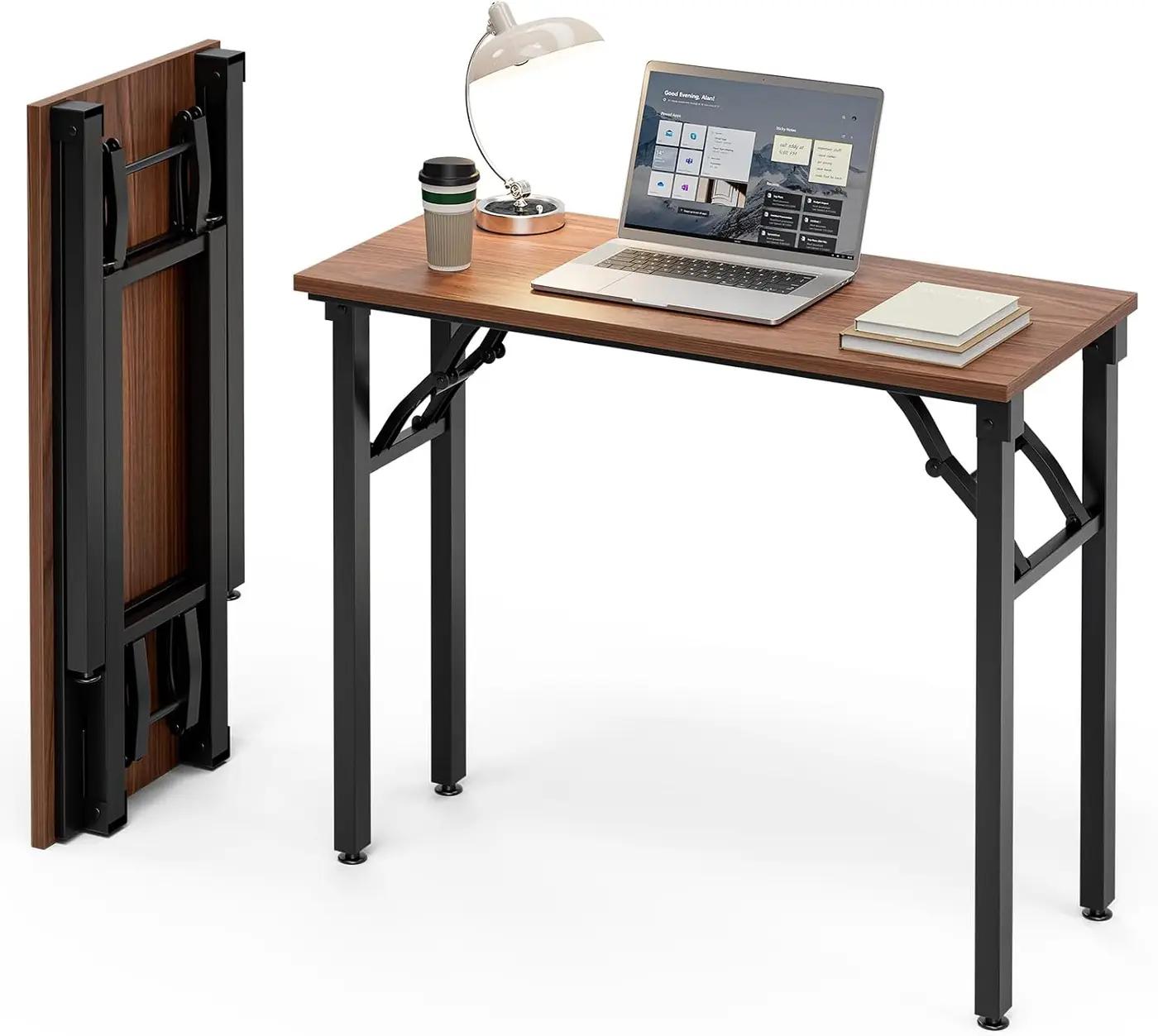 Frylr Small Folding Computer Desk – Portable 35.8 Inch Foldable Laptop Table, No-Assembly, Collapsible and Compact for Easy Storage, Lightweight for Small Spaces, Craft and Study Use, Dark Walnut