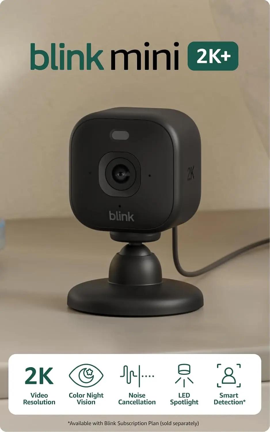 Blink Mini 2K+ (newest model) – Plug-in Home &amp; Pet Indoor Security Camera with 2K video resolution, night vision, enhanced audio, motion detection – 2 cameras (Black)