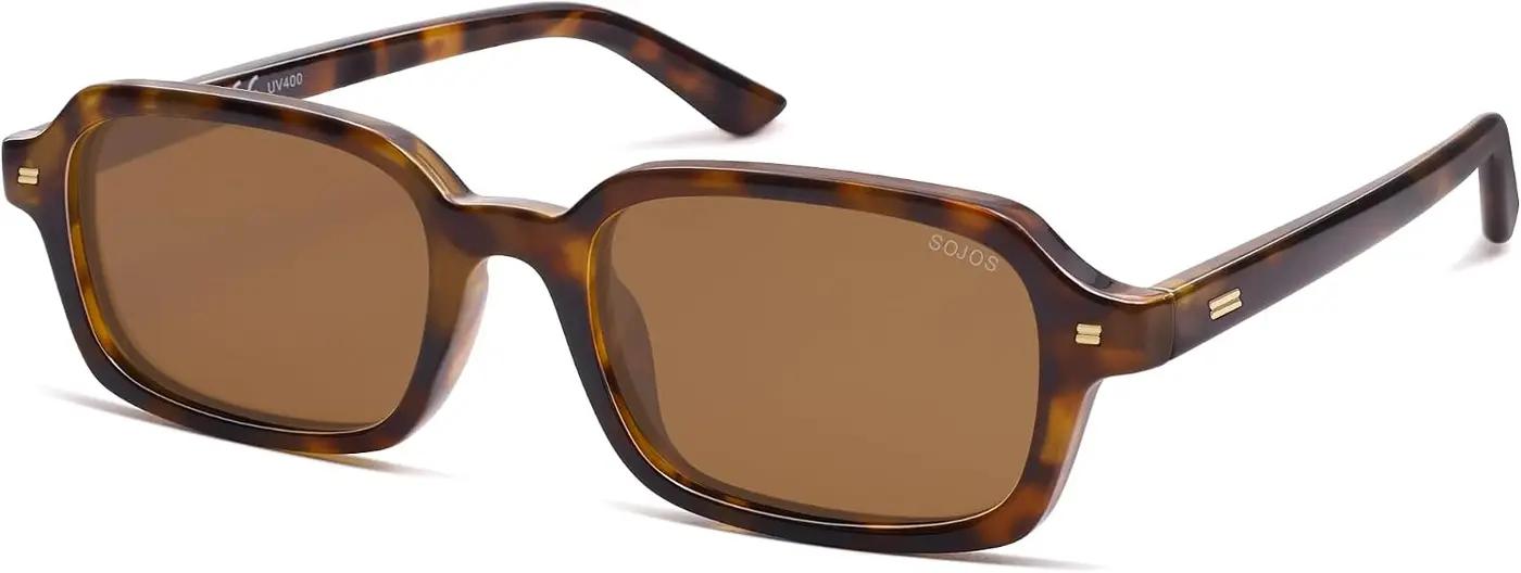 SOJOS Trendy Rectangle Polarized Sunglasses Womens Mens, Small Retro Fashion Thin Slim Square Sunnies SJ2610 Global Recycled Standard