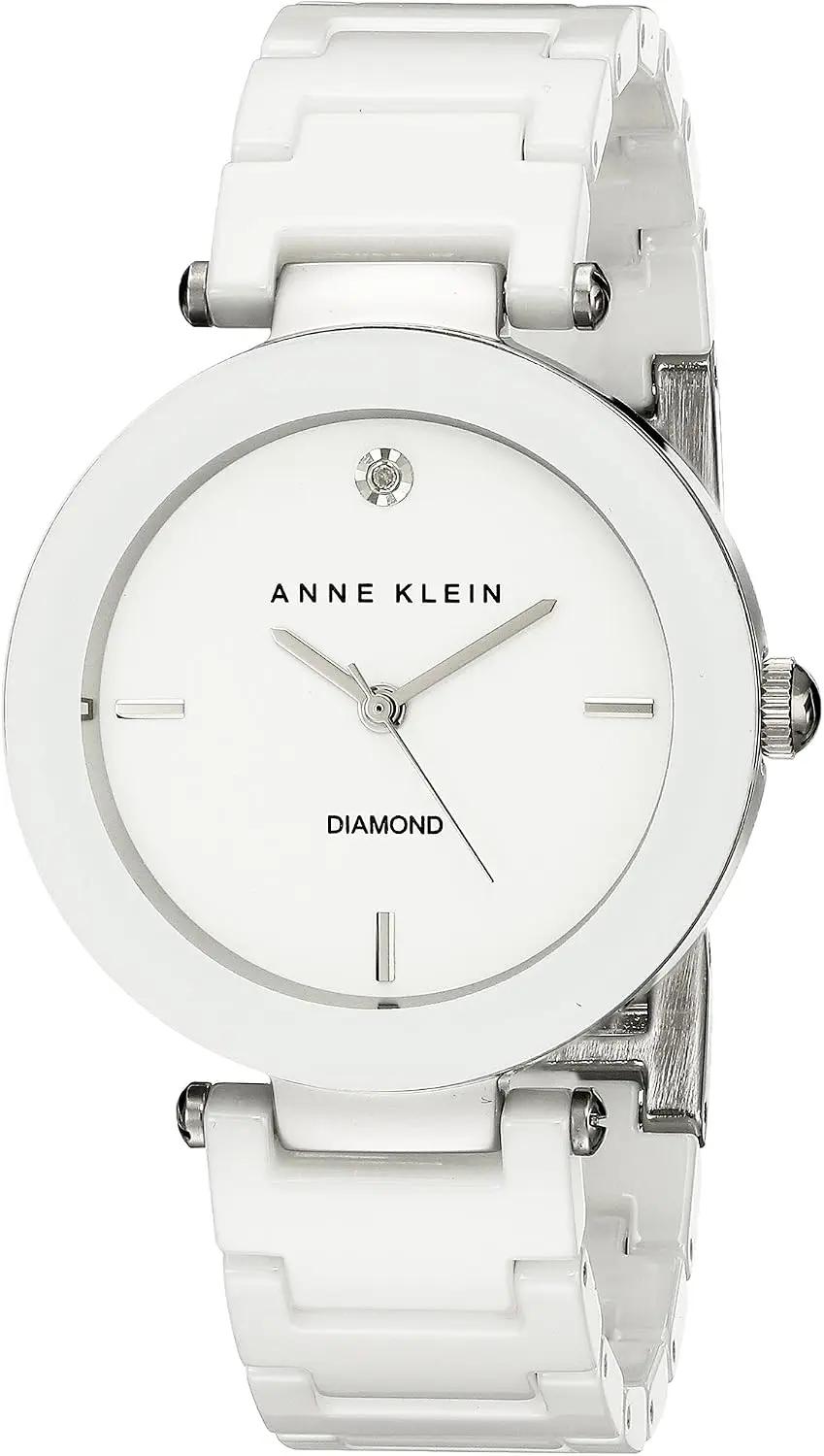 Anne Klein Women's Black Ceramic Bracelet Watch with Diamond Accent