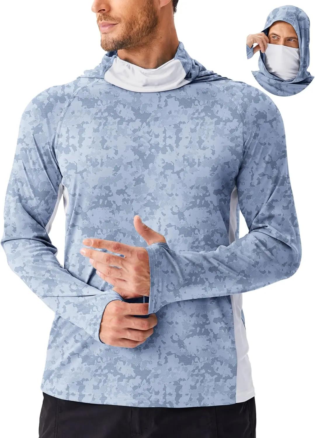 PINSPARK Men's Sun Protection Hoodie with Mask UPF 50+ UV Long Sleeve Shirt Men Rash Guard Performance Fishing Hiking Shirt