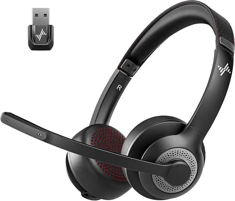JIAMQISHI Wireless Headset with Mic for Work, Bluetooth V5.2 Headphones with AI Noise Cancelling Microphone, USB Dongle, Clear Calls &amp; Mic Mute, for Laptop, PC, iPhone &amp; Android Phones ClimeCo Certified
