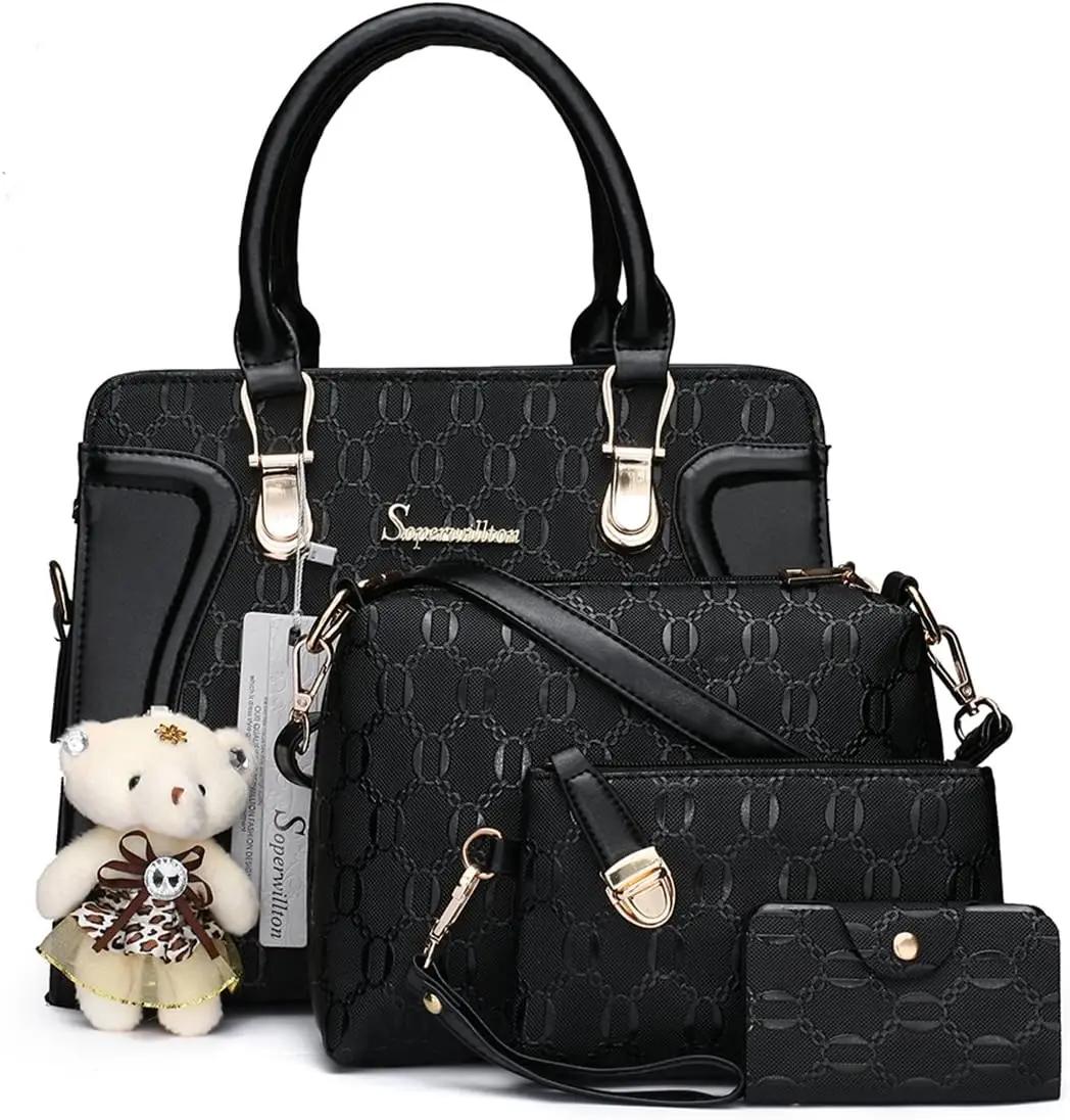 Soperwillton Women's Fashion Handbags Tote Bags Shoulder Bag Top Handle Satchel Purse Set 4pcs