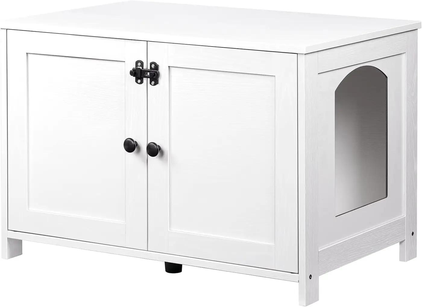 HOOBRO Litter Box Enclosure, Cat Litter Box Furniture with Removable Divider, Large Hidden Litter Box Furniture, Wooden Cat House, End Side Table, 31" L x 17.5" W x 19.7" H, White WT03MW01G2 The Forest Stewardship Council