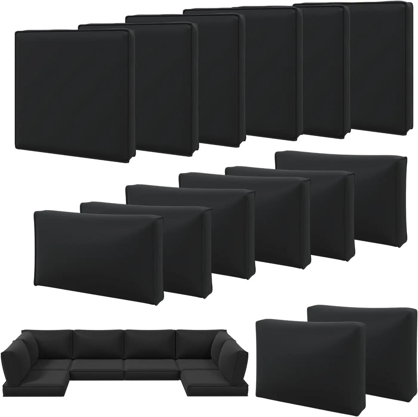 Aoxun 14pcs Patio Cushion Covers Replacement, Waterproof Outdoor Furniture Cushion Covers with Zipper and Non-Slip Bottom, Patio Sofa Couch 3 Sizes for Patio Sectional, Covers Only (Black)