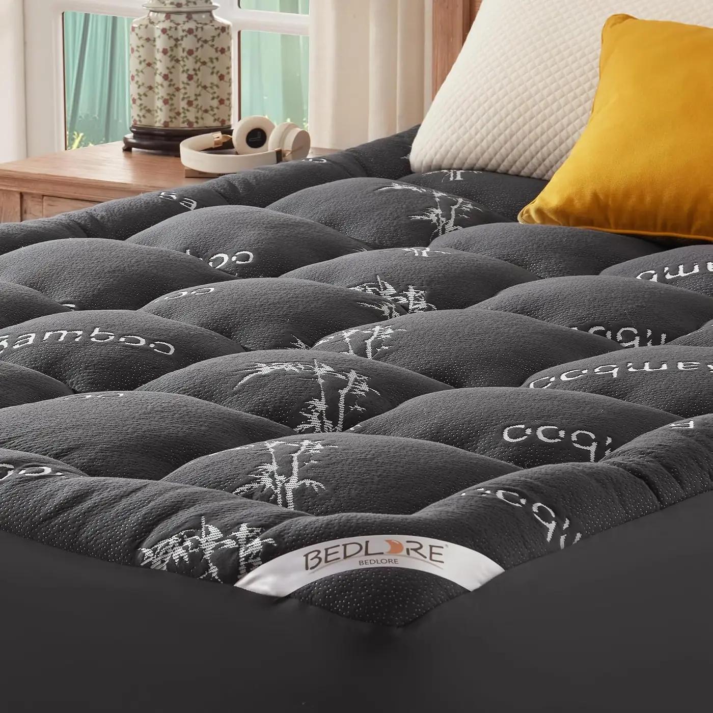 BEDLORE Queen Mattress Topper Viscose Derived from Bamboo, Thick Pillow Top Mattress Pad with Stretchable Pockets for 6-18 inches Mattress, Soft Mattress Topper for Back Pain Relief(Dark Gray) OEKO-TEX STANDARD 100