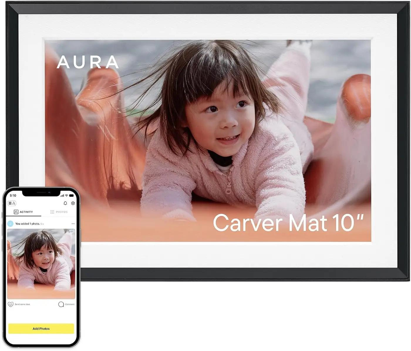 Aura Carver 10" HD WiFi Digital Picture Frame – Free Unlimited Cloud Storage – Send Photos from Phone – No Subscription – Auto On/Off – Gift for Parents &amp; Grandparents – Quick 1 Minute Setup