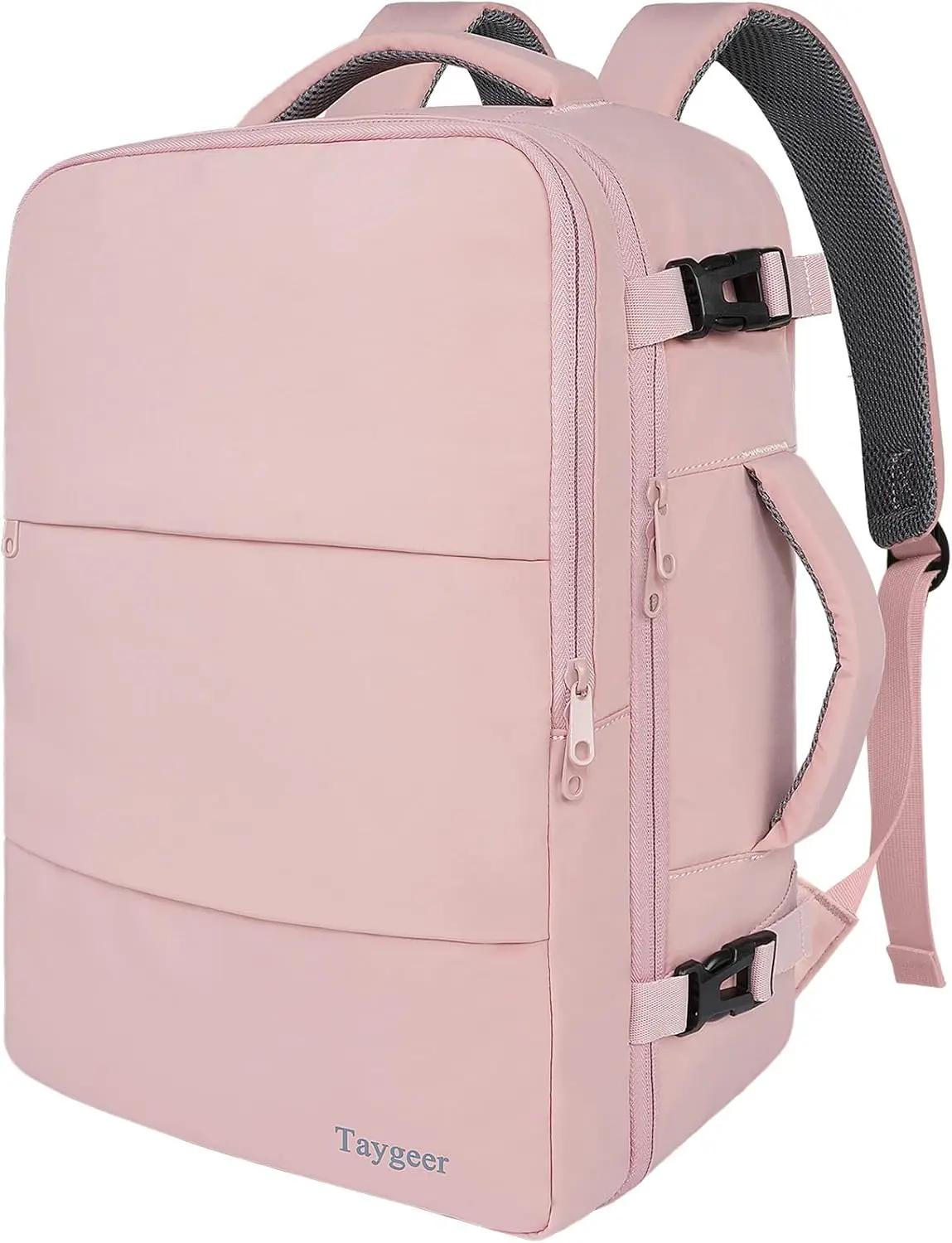 Taygeer Travel Backpack for Women, Carry On Backpack with Water Bottle Pocket &amp; Shoe Pouch, TSA 15.6inch Laptop Mochila Flight Approved, Nurse Bag Casual Daypack for Weekender Business Hiking, Pink