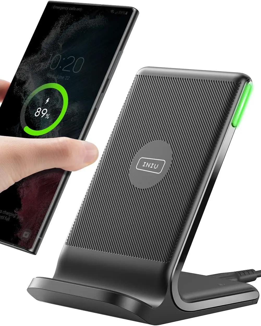 INIU Wireless Charger, 15W Fast Wireless Charging Station with Sleep-Friendly Adaptive Light Compatible with iPhone 17 16 15 14 13 12 Pro Max Samsung Galaxy S25 S24 S23 Note 20 Google etc ClimatePartner certified