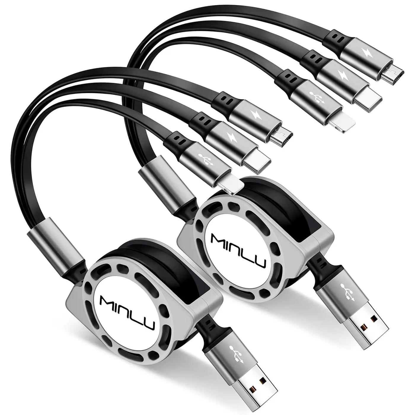 Multi Charging Cable 3A, [2Pack 4ft] Retractable Multi Charging Cord 3 in 1 Fast Charger Cord, USB C Charger Adapter with Lightning/Type C/Micro USB Ports for Cell Phones/iPhone/Samsung/PS/Tablets