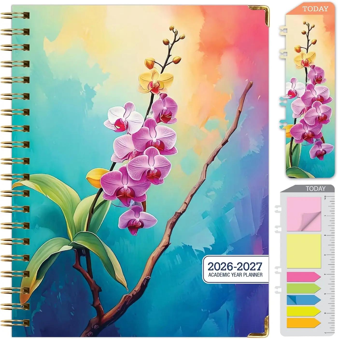 HARDCOVER Academic Year 2026-2027 Planner: 14 Months (May 2026 Through June 2027) 8.5"x 11" Daily Weekly Monthly Planner Yearly Agenda. Bookmark, Pocket Folder and Sticky Note Set (Orchid)