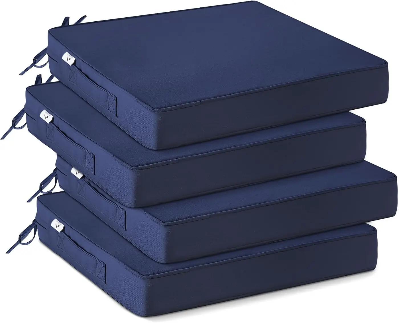 IPYNBAP Outdoor Chair Cushions Set of 4 -Waterproof Outdoor Seat Cushions for Patio Furniture, Patio Chair Cushion with Handle and Ties, Square Out Door Chair Pads,19" x 19" x 3", Navy Blue OEKO-TEX STANDARD 100