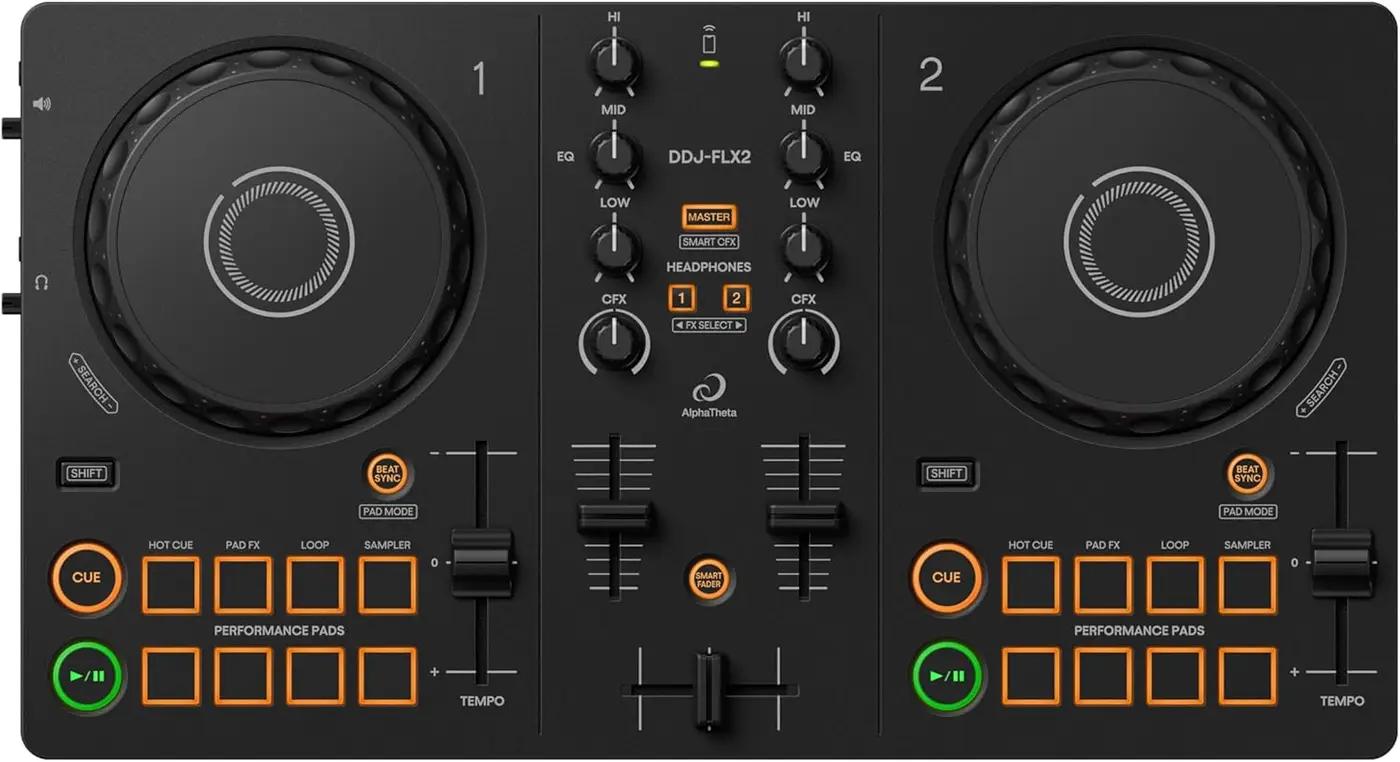 AlphaTheta DDJ‑FLX2 Compact 2‑Channel DJ Controller — Streaming‑Ready, Smart Fader &amp; Smart CFX — Works with rekordbox, djay &amp; Serato DJ Lite — Phone, Tablet &amp; PC/Mac