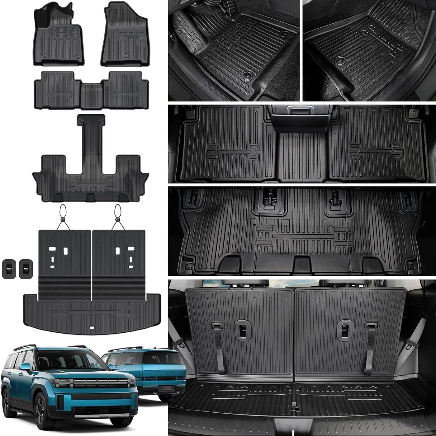 Floor Mats for 2024 2025 2026 Hyundai Santa Fe Car Mat Accessories(Fit Hybrid and Gas), All Weather TPE Cargo Mat Trunk Mat with Backrest Mats(Floor Mats+2-in-1 Cargo Mat) Global Recycled Standard