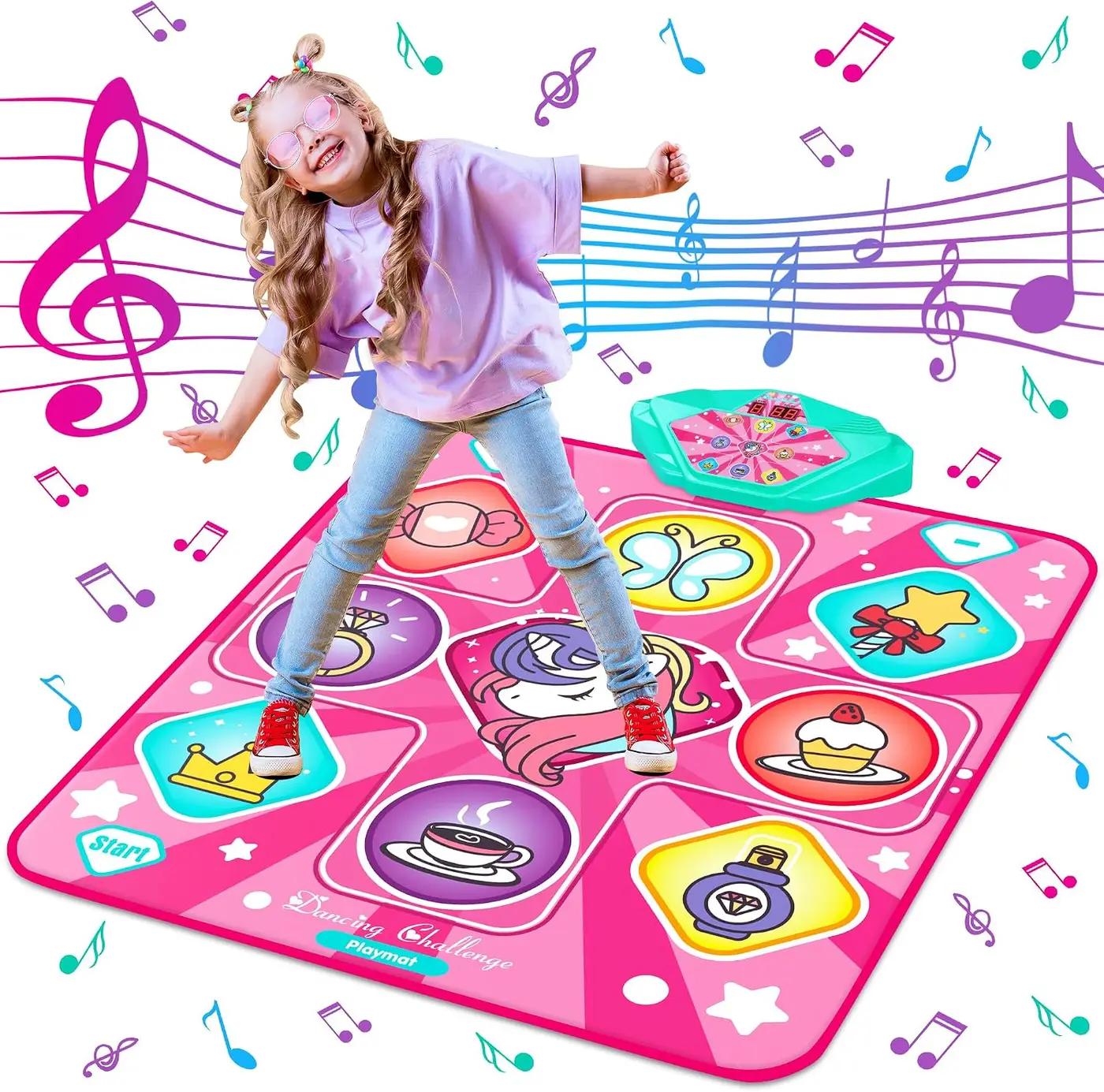Kusntin Dance Mat, Dance Mixer Rhythm Step Play Mat, Pink Dance Pad with LED Lights, Adjustable Volume, Built-in Music, 5 Game Modes, Xmas Birthday Gifts for 3-10 Years Girls Toys (Multicolor)