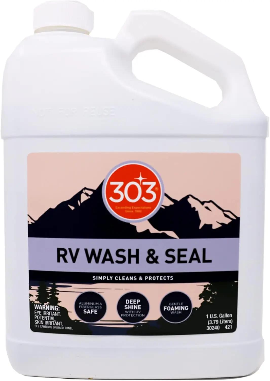 303 Products RV Wash &amp; Seal - Clean, Streak-Free Finish, pH Neutral with High Foaming Formula, Provides A Deep Gloss Finish on RVs, Campers, Pop-ups, and Motorhomes, 1 Gallon (30240)