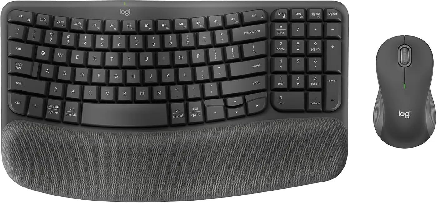 Logitech Wave Keys MK670 Combo, Wireless Ergonomic Keyboard with Signature M550 L Wireless Mouse, Comfortable Natural Typing, Bluetooth, Logi Bolt, for Multi-OS, Windows/Mac - Graphite ECOLOGO