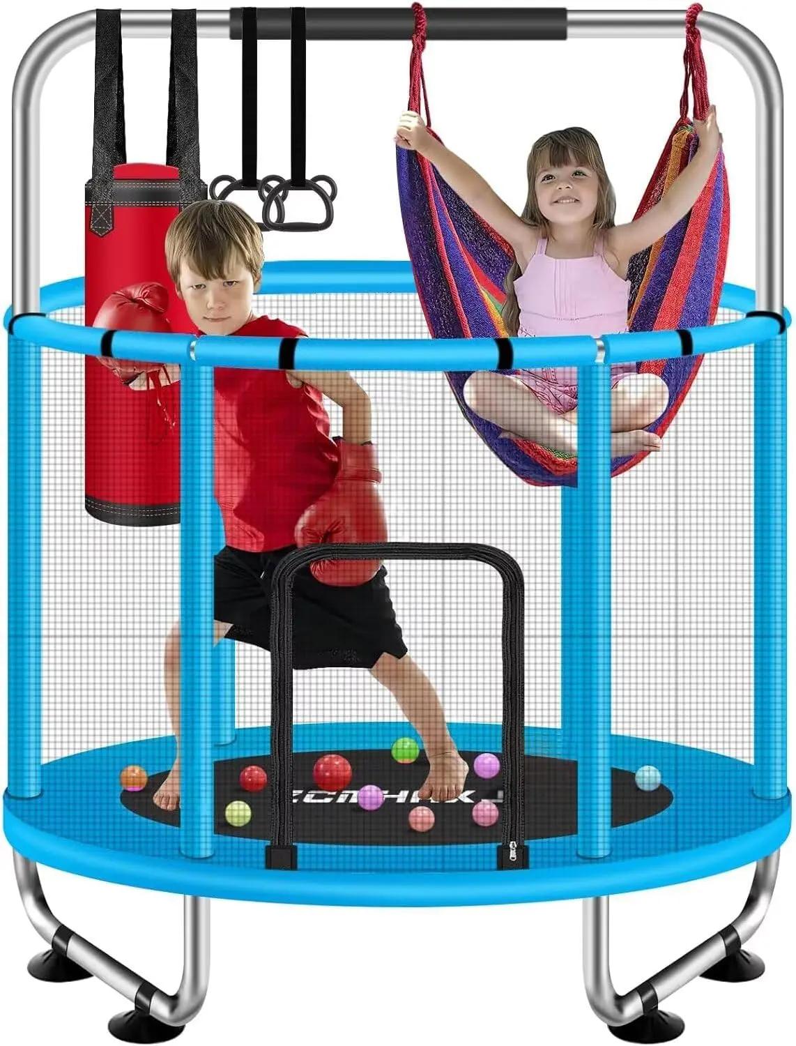 ZCMHAXJ 55" Trampoline for Kids with Enclosure, 440lbs Capacity Indoor &amp; Outdoor Toddler Trampoline with Adjustable Gymnastics Bar &amp; Toys, for Boys &amp; Girls Global Recycled Standard