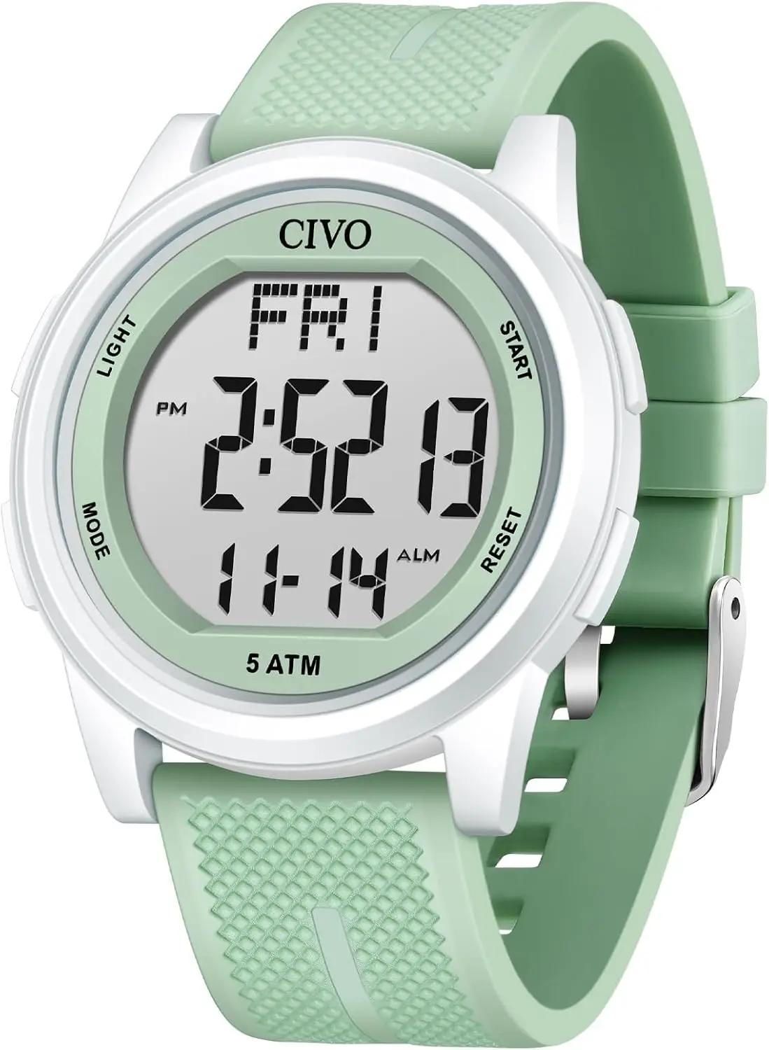 CIVO Digital Watches for Men Women: Sports Waterproof Wristwatch with Stopwatch Alarm Date - LED Backlight Big Numbers Silicone Watch for Outdoor Running Cycling Camping