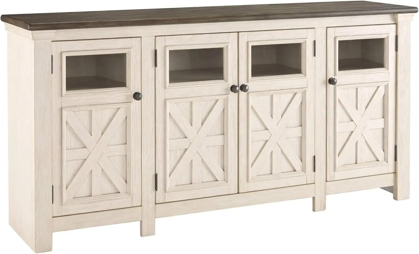 Signature Design by Ashley Bolanburg Extra Large TV Stand, Fits TVs up to 72", 3 Cabinets, Adjustable Storage Shelves, 74.13", Whitewash &amp; 2-Tone Finish
