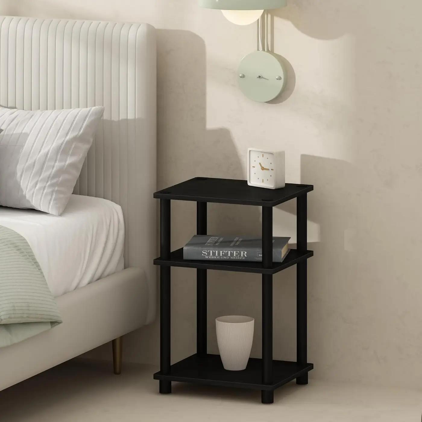 Furinno Just 3-Tier Turn-N-Tube Open Storage Nightstand, 1-Pack, Plastic Poles, Americano/Black The Forest Stewardship Council