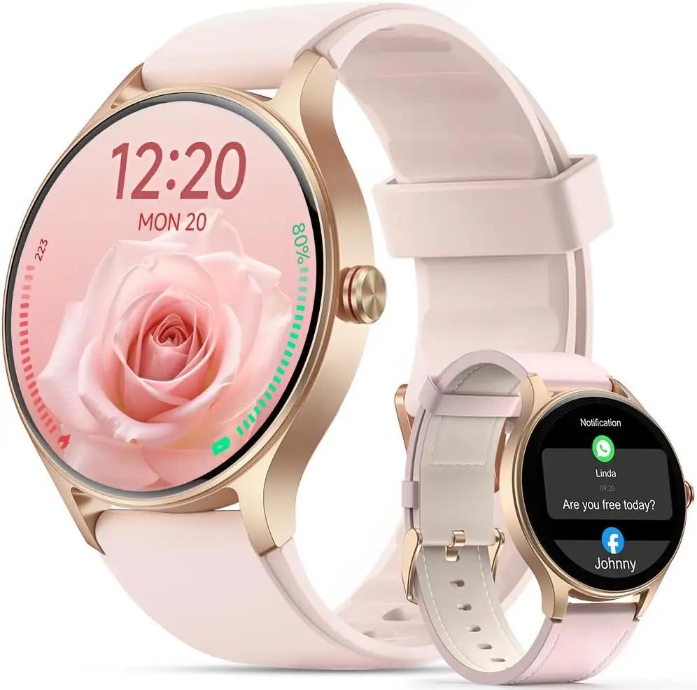 Woneligo Woneligo Smart Watch for Women,1.57inch AMOLED Touchscreen Fitness Watch for iPhone &amp; Android,Heart Rate/Sp02/Sleep Monitor,110+ Sport Modes IP68 Waterproof Bluetooth Calls,2 Bands (Pink, 1.57) ClimeCo Certified