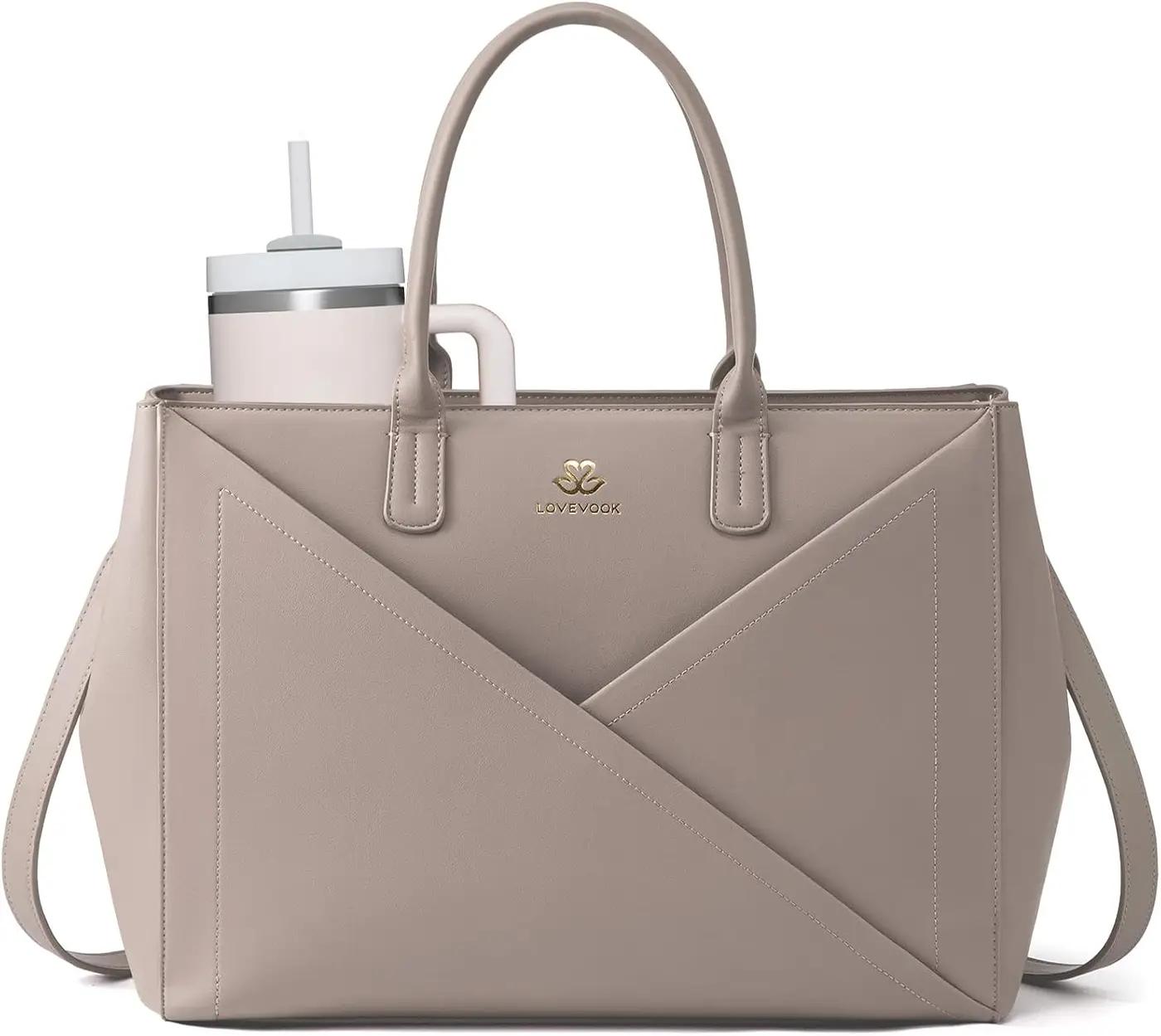 LOVEVOOK LOVEVOOK Laptop Tote Bag for Women with Large Cup Holder, 16 Inch PU Leather Work Bag Teacher Tote Bag, Waterproof Computer Bags Business Office Briefcase Handbag