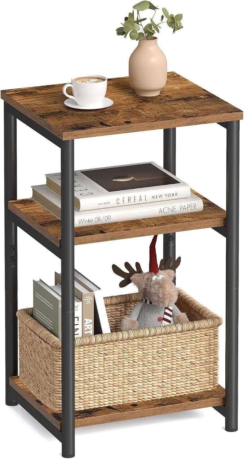 VASAGLE Side Table, Small End Table, Tall Nightstand for Living Room, Bedroom, Office, Bathroom, Rustic Brown and Classic Black ULET273B01