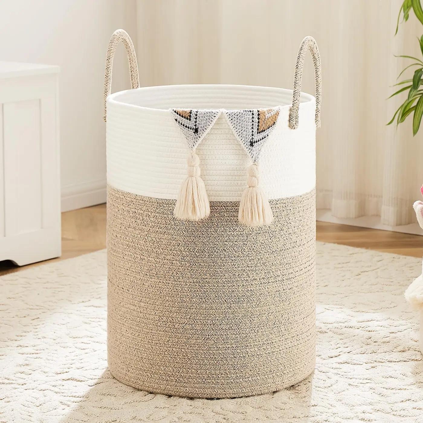 Artfeel Laundry Basket,Woven Cotton Rope Laundry Hamper,60L for Decor Storage of Dirty Clothes,Toys and Blankets in Bathroom,Baby Room and Living Room Global Recycled Standard