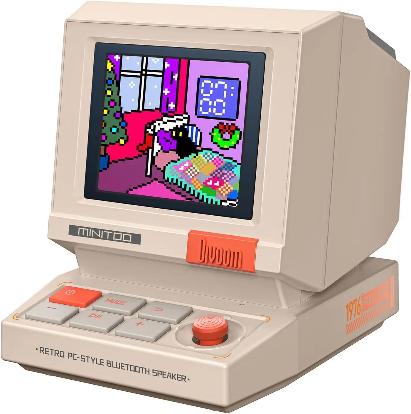 Divoom MiniToo Retro PC-Style Computer Speaker, Smart Pixel Screen with DIY Faces, Bluetooth &amp; USB Audio, Alarm/White Noise Clock, Desk Setup Gift for Bedroom, Office &amp; Gaming
