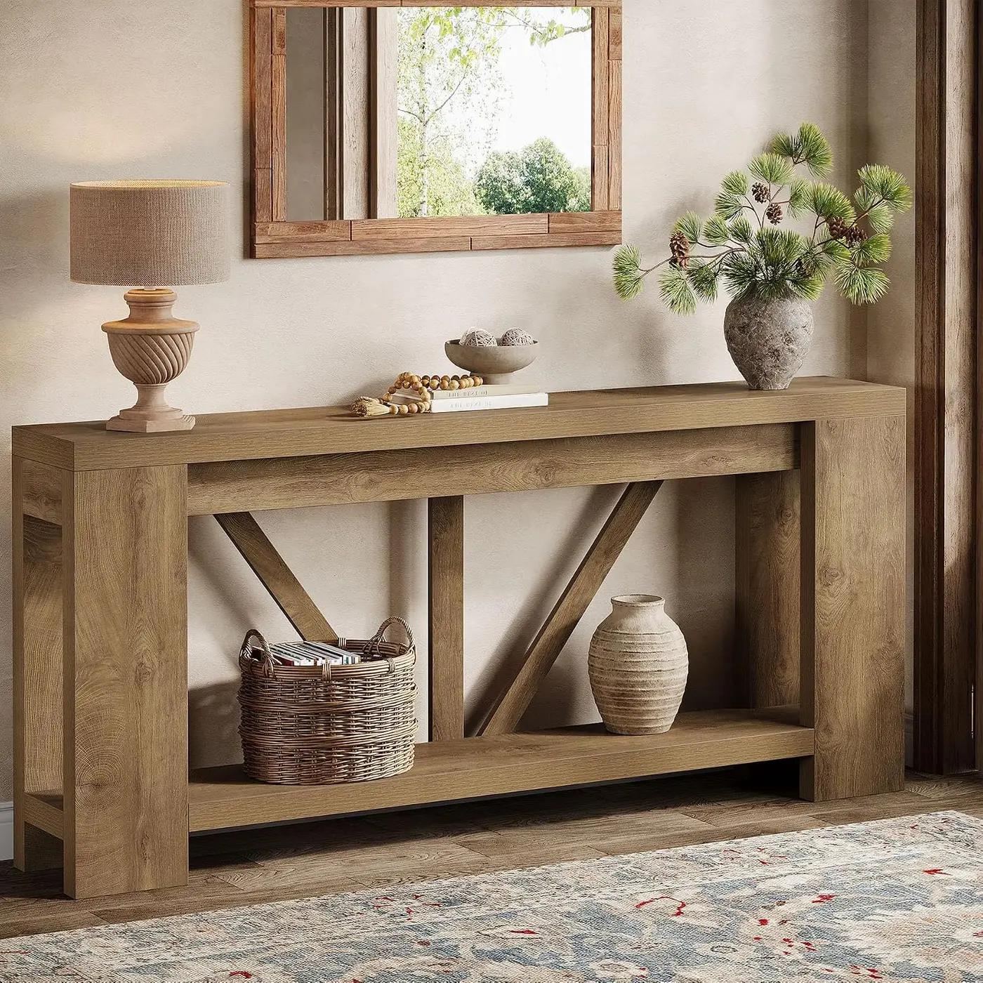 Tribesigns 70.9" Extra Long Entryway Table, Farmhouse Wood Console Tables with Storage Shelf, Modern Rustic Sofa Foyer Tables for Entryway, Behind Couch, Living Room, Entrance, Brown