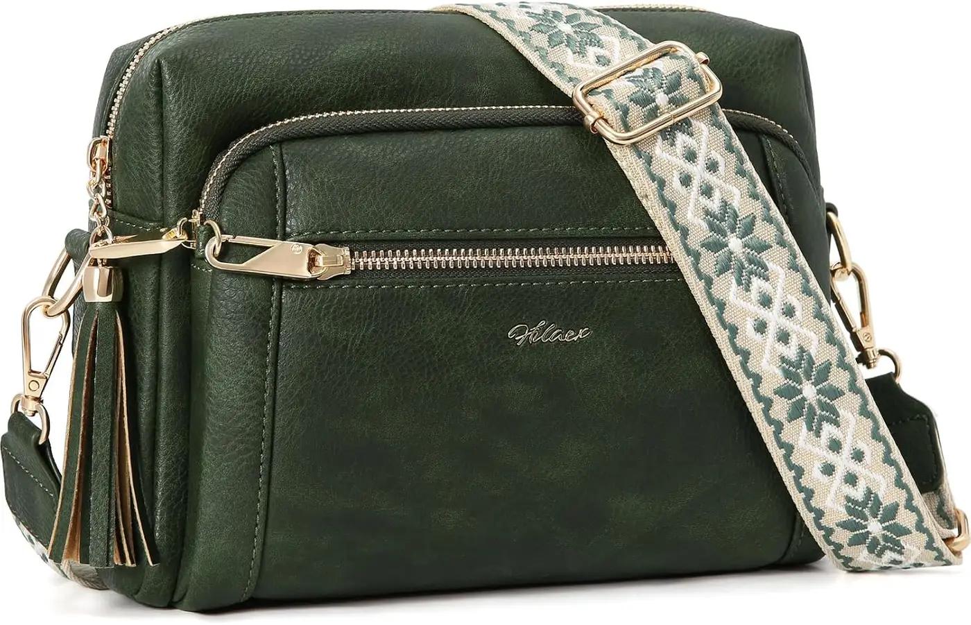 HILAEX Small Leather Crossbody Bags for Women Anti theft Purses and Handbag Shoulder Hangbag with Wide Strap Tassel