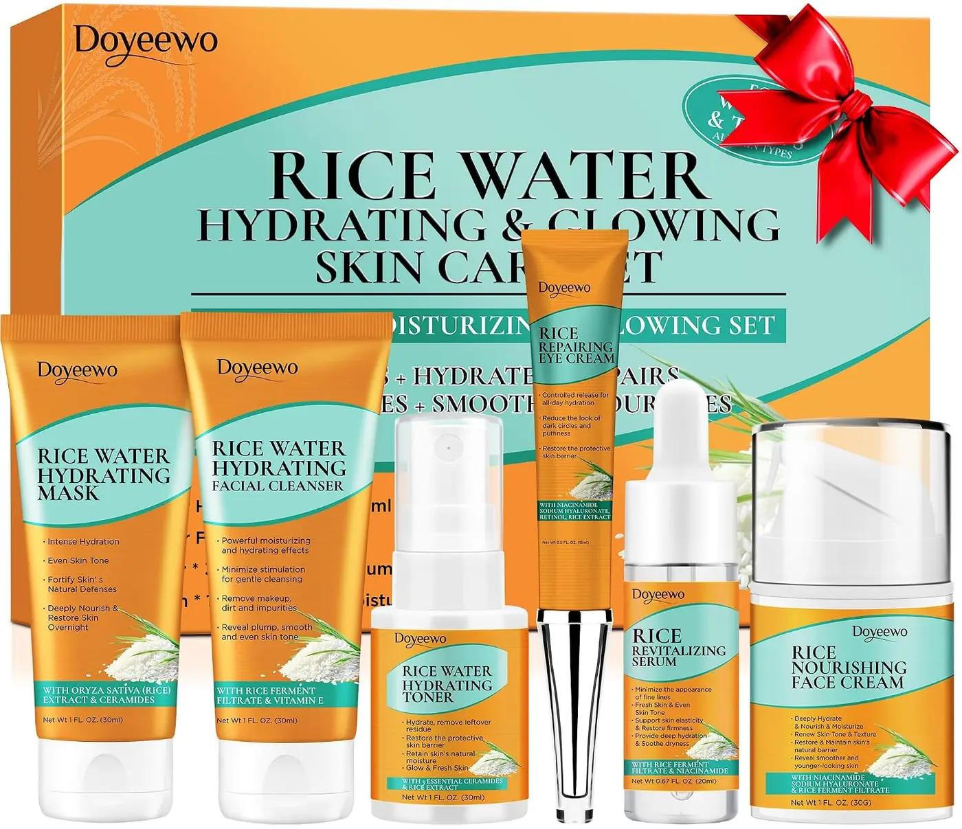 Skin Care Set,6Pcs Women Teen Glass Skincare w/Korean Rice Extract,Hydrate Glow Repair Anti-Aging Facial Routine Kit Self Care Gifts for Women Mom Wife Teenage Girl Her Valentines Day Christmas Gifts
