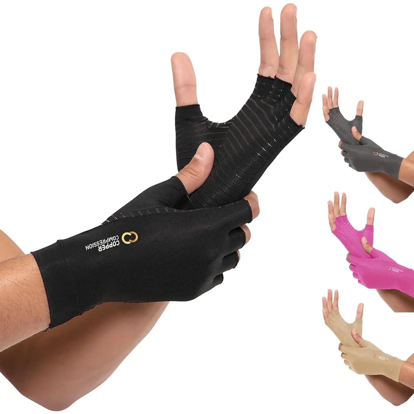Copper Compression Arthritis Gloves | Fingerless Arthritis Carpal Tunnel Pain Relief Gloves For Men &amp; Women | Hand Support Wrist Brace For Rheumatoid, Tendonitis, Swelling, Crocheting, Typing (M)