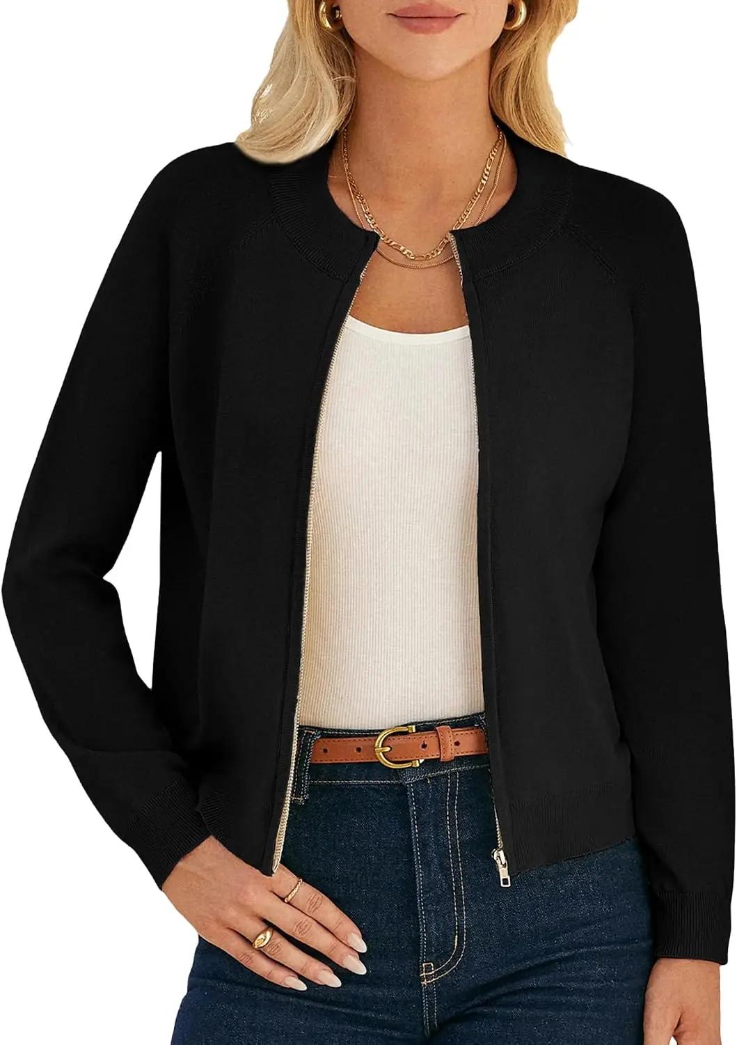 GRACE KARIN Womens Long Sleeve Zip Up Cardigan Sweaters Lightweight Fashion Sweater Jacket Knitted Spring Clothes
