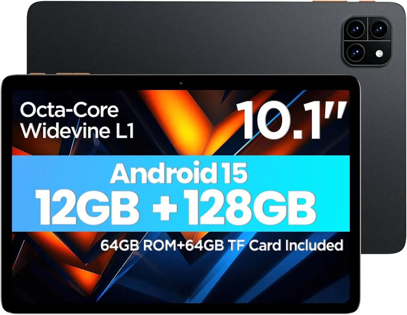 Callsky-Tab 10 Inch Tablet, Android Tablet 10 Inch, Android 15 Tablet, 12GB RAM+128GB ROM(64GB ROM+64GB TF Card Included), Octa-Core, 1280x800 IPS Display, Widevine L1, 6000mAh, Dual Camera