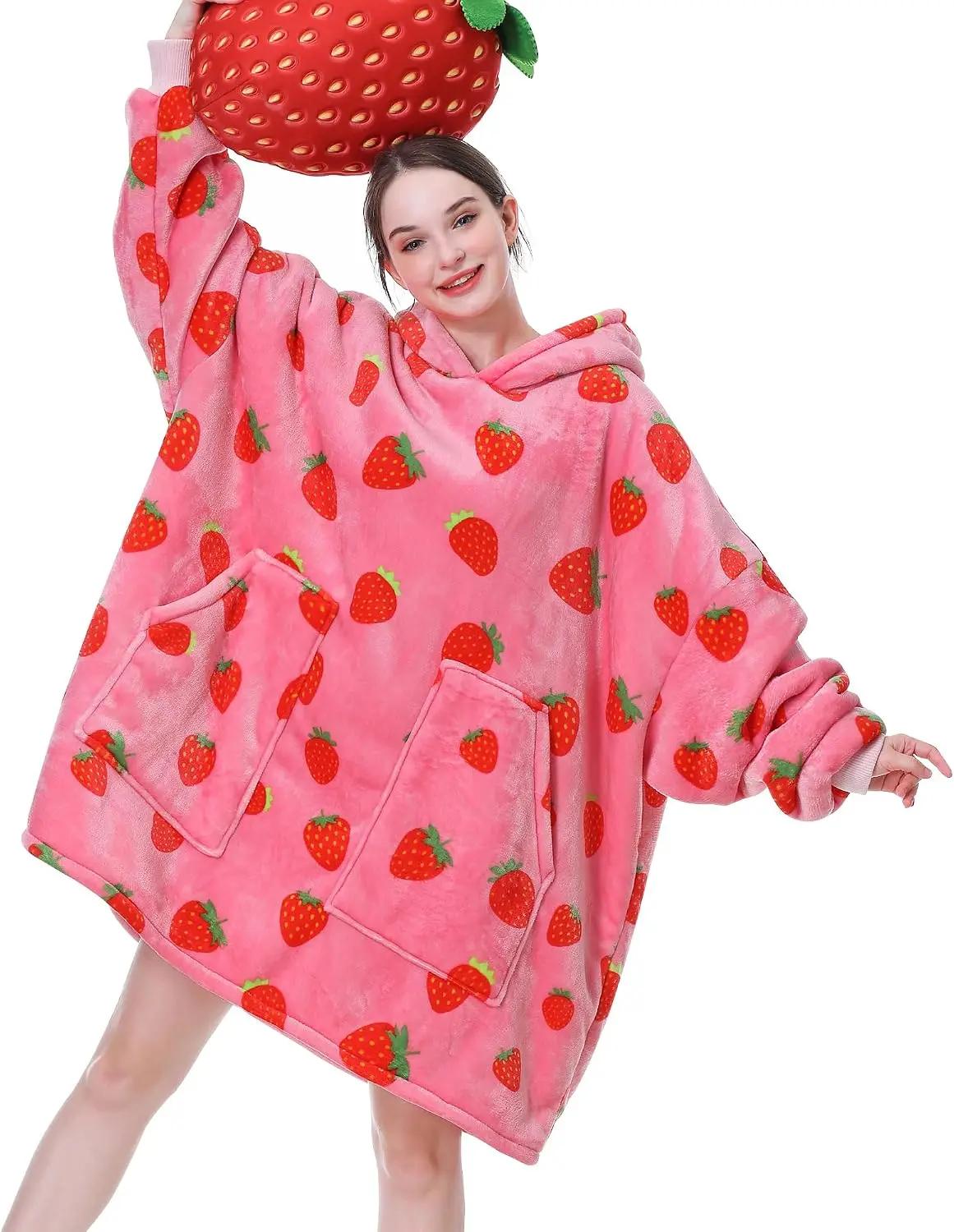 Aemicion Aemicion Strawberry Blanket Hoodie,Oversized Sherpa Wearable Hooded Blanket,Warm Cozy Sweatshirt Gifts for Women Girls Adult OEKO-TEX STANDARD 100