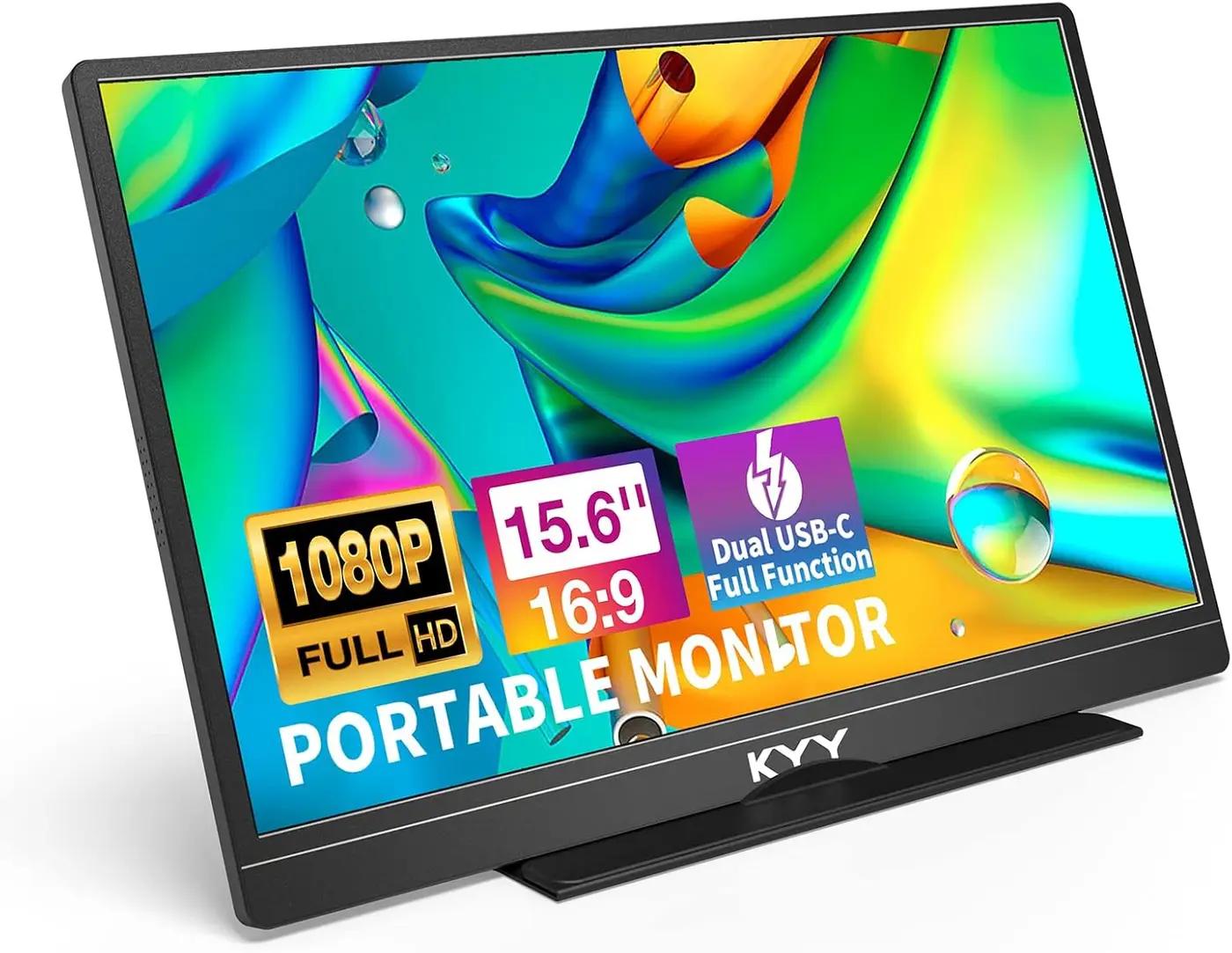 KYY Portable Monitor Latest 15.6'' FHD 1080P USB-C HDMI Laptop Monitor w/Smart Cover Bag &amp; Dual Speakers, External HDR Computer Screen, Travel Gaming Monitor for PC MAC Phone Xbox PS4/5 Switch