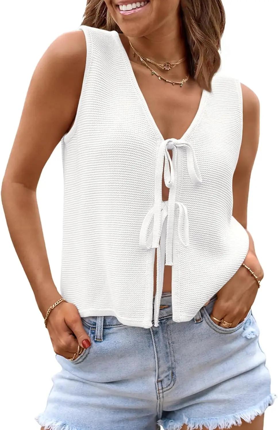 LILLUSORY Womens Summer Tops Beach Vacation Spring Outfits Cute Y2K Trendy Sweater Vest 2026 Tank Tie Front Crochet Clothes OEKO-TEX STANDARD 100
