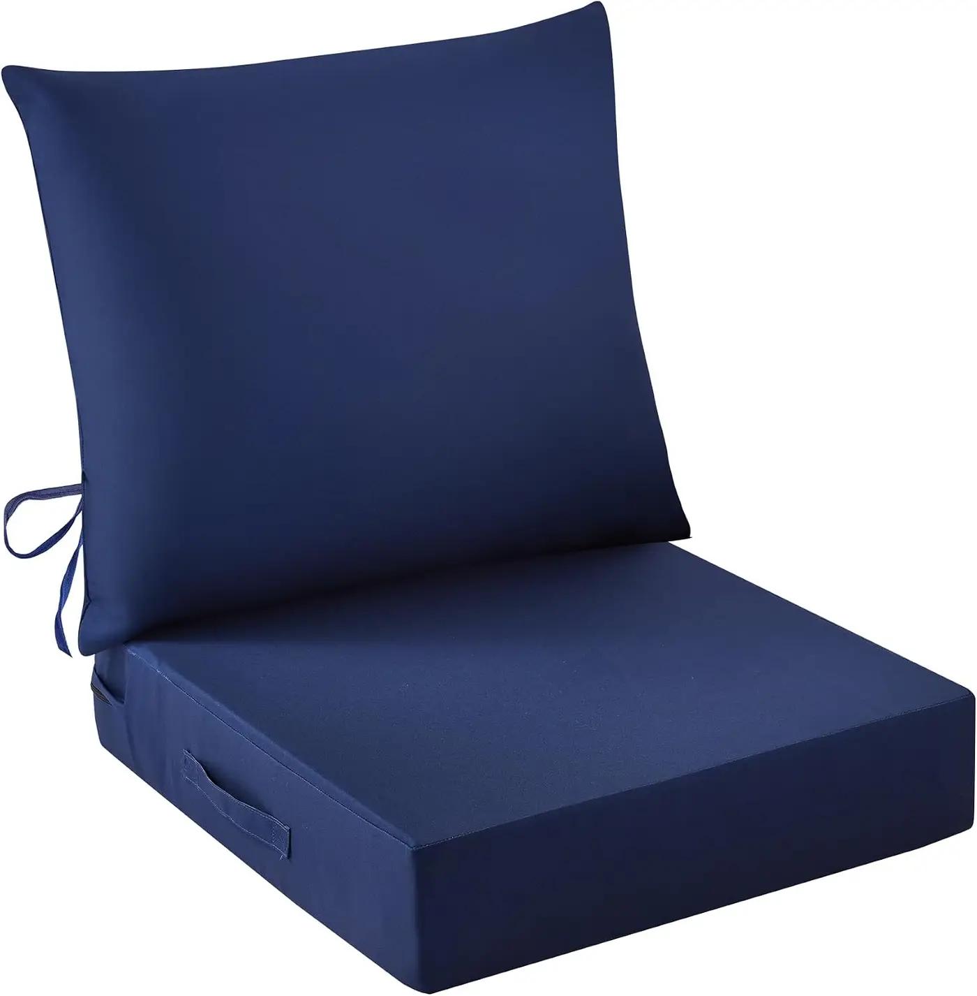 IASEAHK Outdoor Chair Cushions, 24 x 24 Inch Outdoor Cushion for Patio Furniture, Patio Chair Cushion, Waterproof &amp; Fade Resistant Deep Patio Furniture Cushions Set with Handle and Ties, Navy Blue OEKO-TEX STANDARD 100